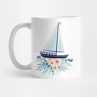 Watercolor flowers and sailboat Mug